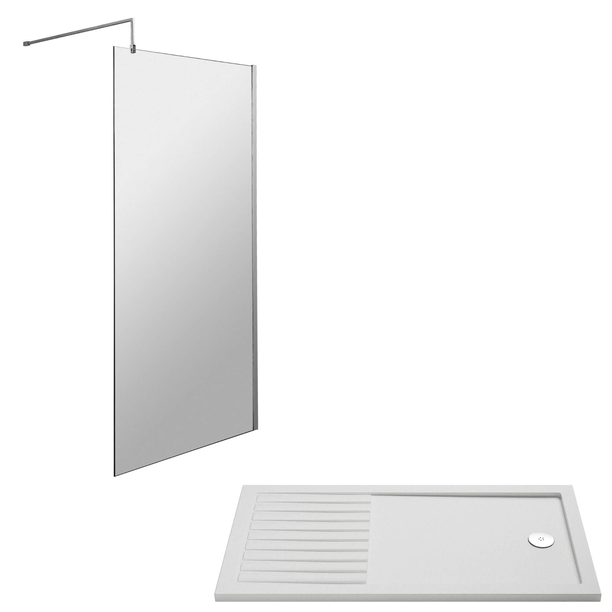 Vista 8mm Chrome 1850mm Walk-In Shower Screen with Slip-Resistant Walk ...