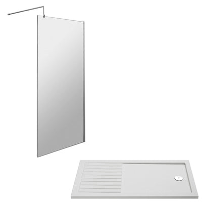 Vista Chrome 1850mm Walk-In Shower Screen with Slip-Resistant Walk In Tray & Waste Bundle