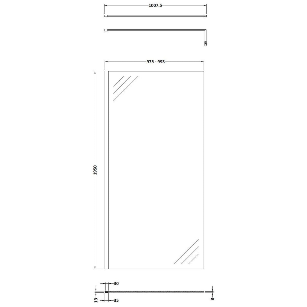 Vista 1950mm Walk In Shower Screen 1000mm