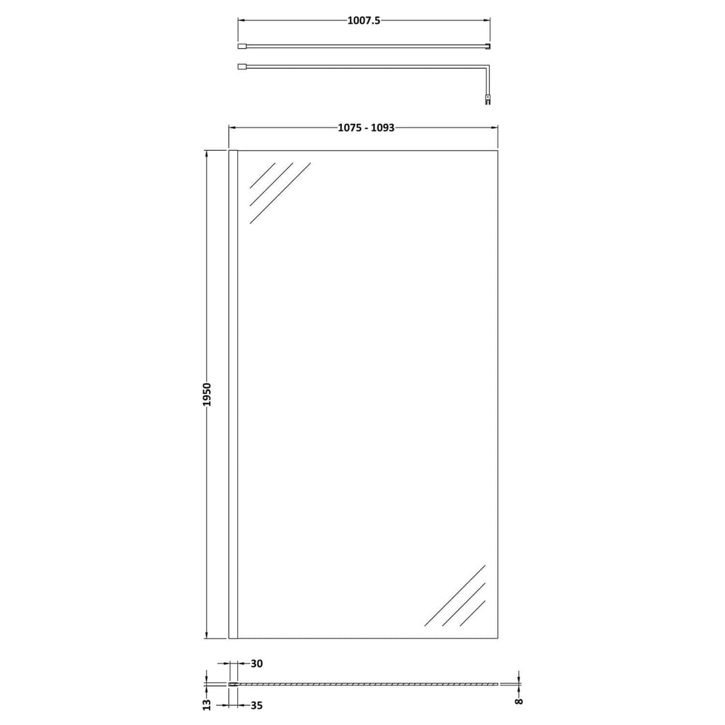 Vista 1950mm Walk In Shower Screen 1100mm