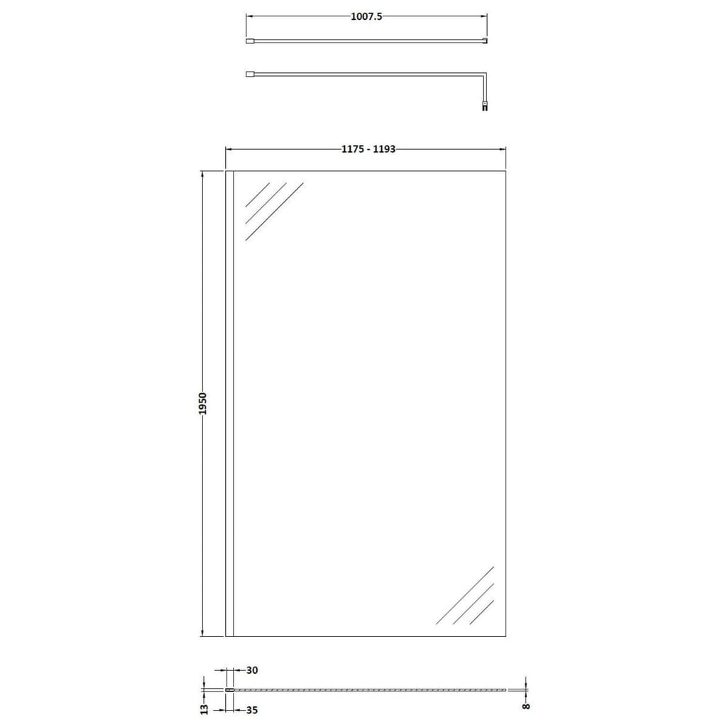 Vista 1950mm Walk In Shower Screen 1200mm