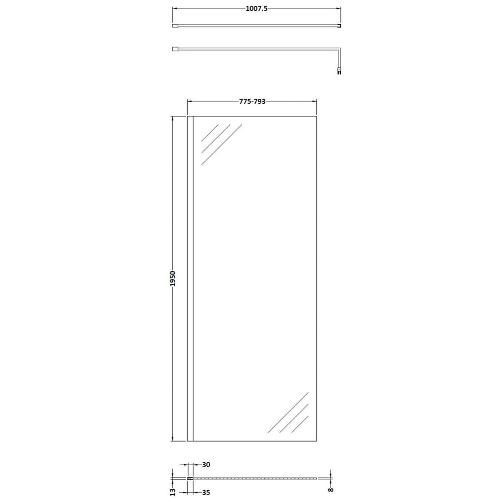 Vista 1950mm Walk In Shower Screen 800mm