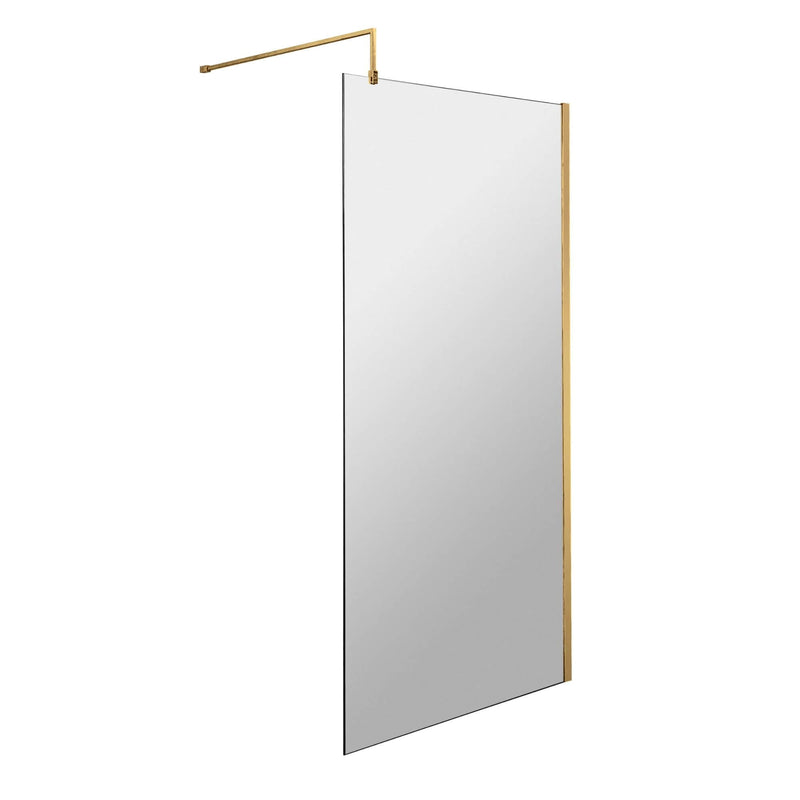 Vista 8mm Brushed Brass Walk In Shower Screen With Support Arm