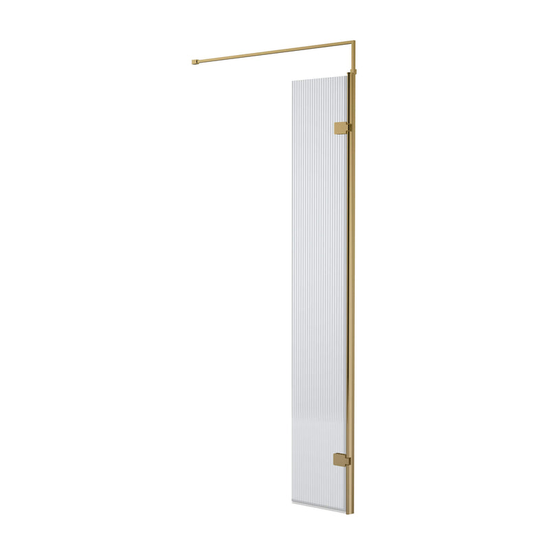 Nuie Fluted 8mm 300mm Hinged Return For Wetroom Screen (1850mm High) - Brushed Brass