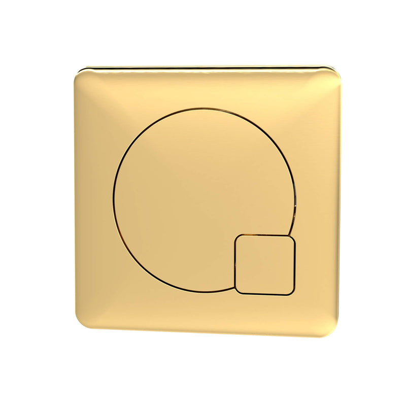 Eden Compact White WC Unit + Lana Round Rimless Back To Wall Toilet Bundle With Square Brushed Brass Flush Button