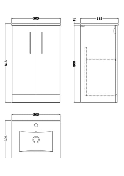 Lana 500mm Floorstanding 2 Door Vanity Unit & Basin - Gloss White