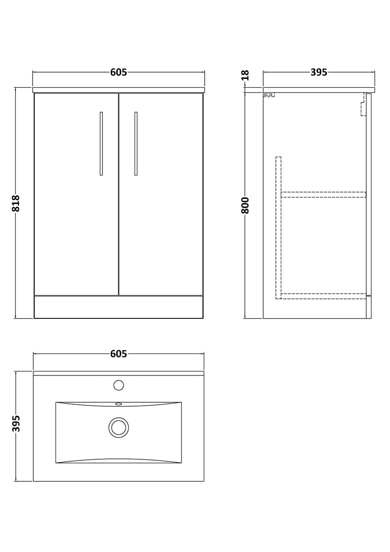 Lana 600mm Floorstanding 2 Door Vanity Unit & Basin - Gloss White