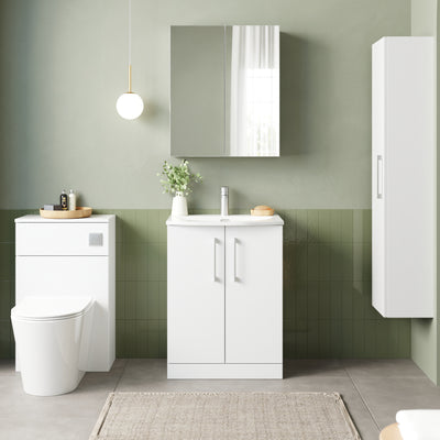 Lana 600mm Floorstanding 2 Door Vanity Unit & Basin - Gloss White