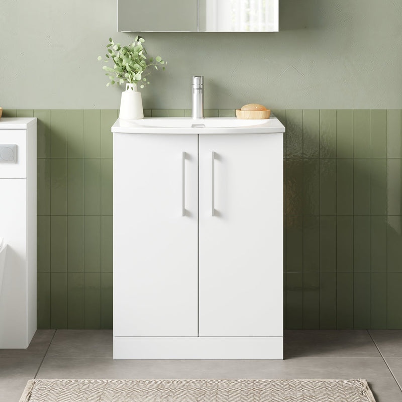 Lana 600mm Floorstanding 2 Door Vanity Unit & Basin - Gloss White
