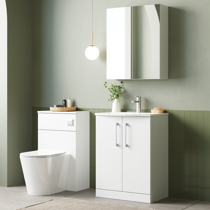 Lana 600mm Floorstanding 2 Door Vanity Unit & Basin - Gloss White