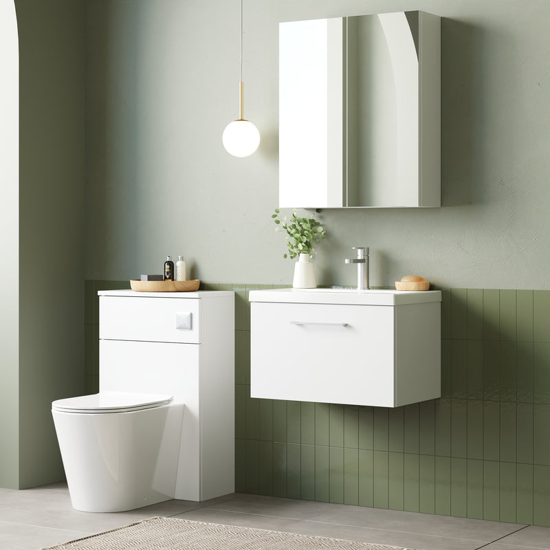 Lana 600mm Wall Hung 1 Drawer Vanity Unit & Basin - Gloss White