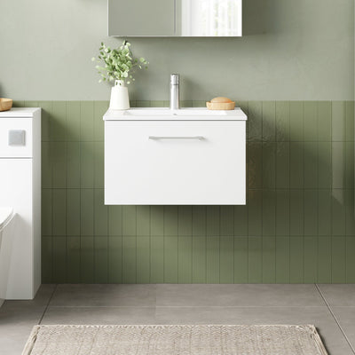 Lana 600mm Wall Hung 1 Drawer Vanity Unit & Basin - Gloss White