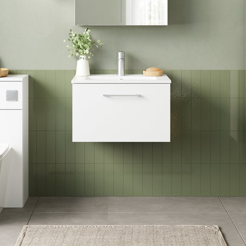 Lana 600mm Wall Hung 1 Drawer Vanity Unit & Basin - Gloss White