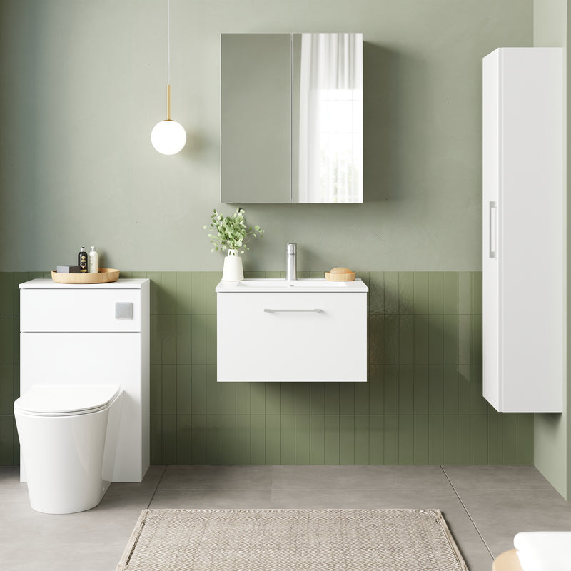 Lana 600mm Wall Hung 1 Drawer Vanity Unit & Basin - Gloss White