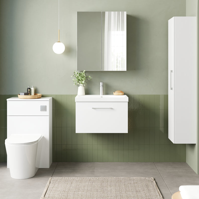 Lana 600mm Wall Hung 1 Drawer Vanity Unit & Basin - Gloss White