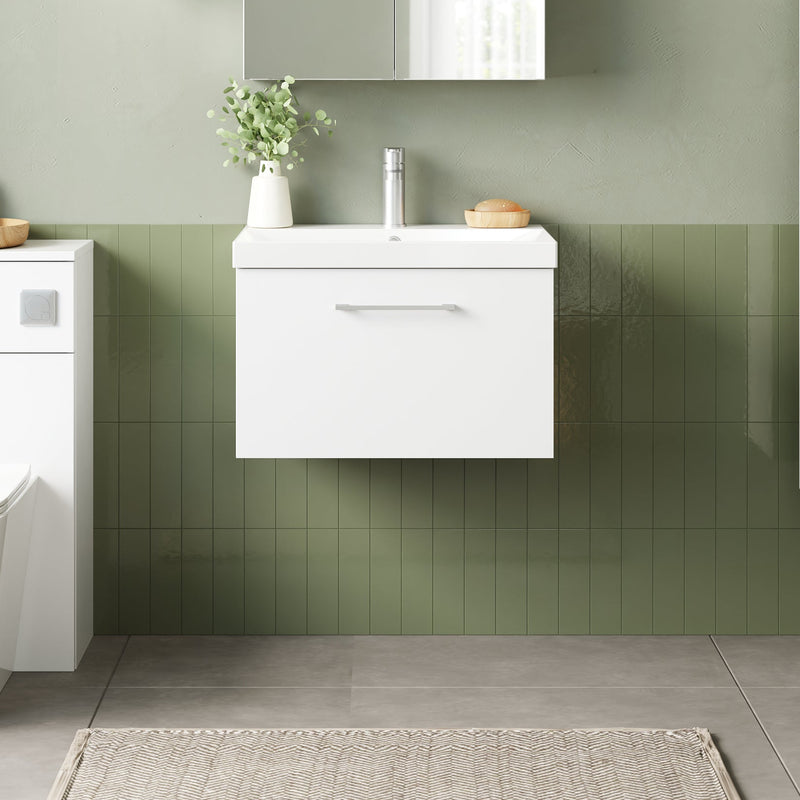 Lana 600mm Wall Hung 1 Drawer Vanity Unit & Basin - Gloss White