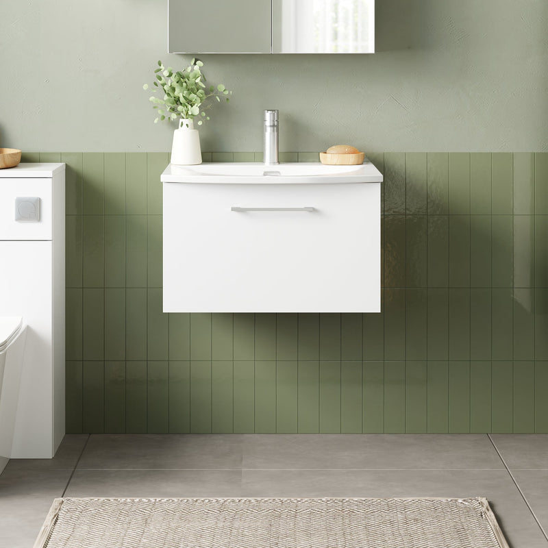 Lana 600mm Wall Hung 1 Drawer Vanity Unit & Basin - Gloss White