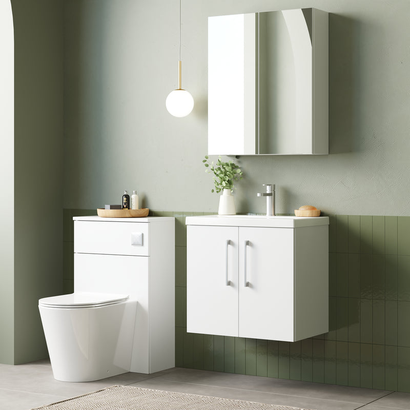 Lana 600mm Wall Hung 2 Door Vanity Unit & Basin - Gloss White