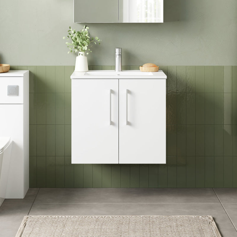 Lana 600mm Wall Hung 2 Door Vanity Unit & Basin - Gloss White