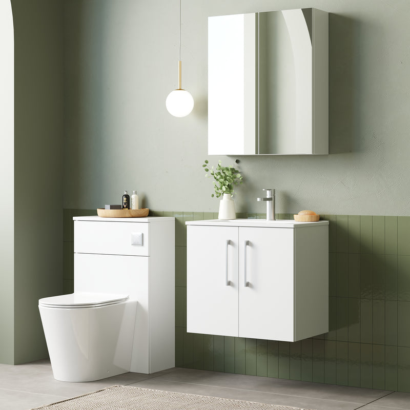 Lana 600mm Wall Hung 2 Door Vanity Unit & Basin - Gloss White