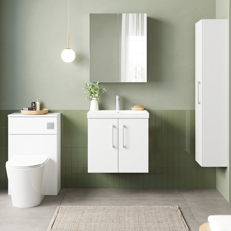 Lana 600mm Wall Hung 2 Door Vanity Unit & Basin - Gloss White