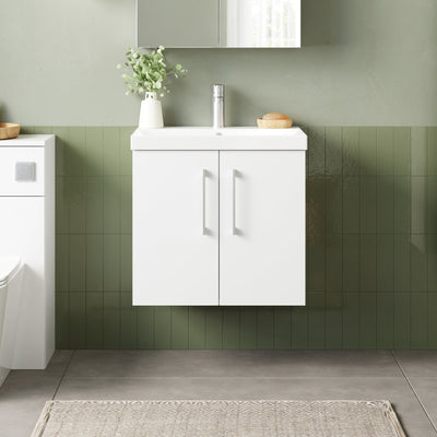 Lana 600mm Wall Hung 2 Door Vanity Unit & Basin - Gloss White