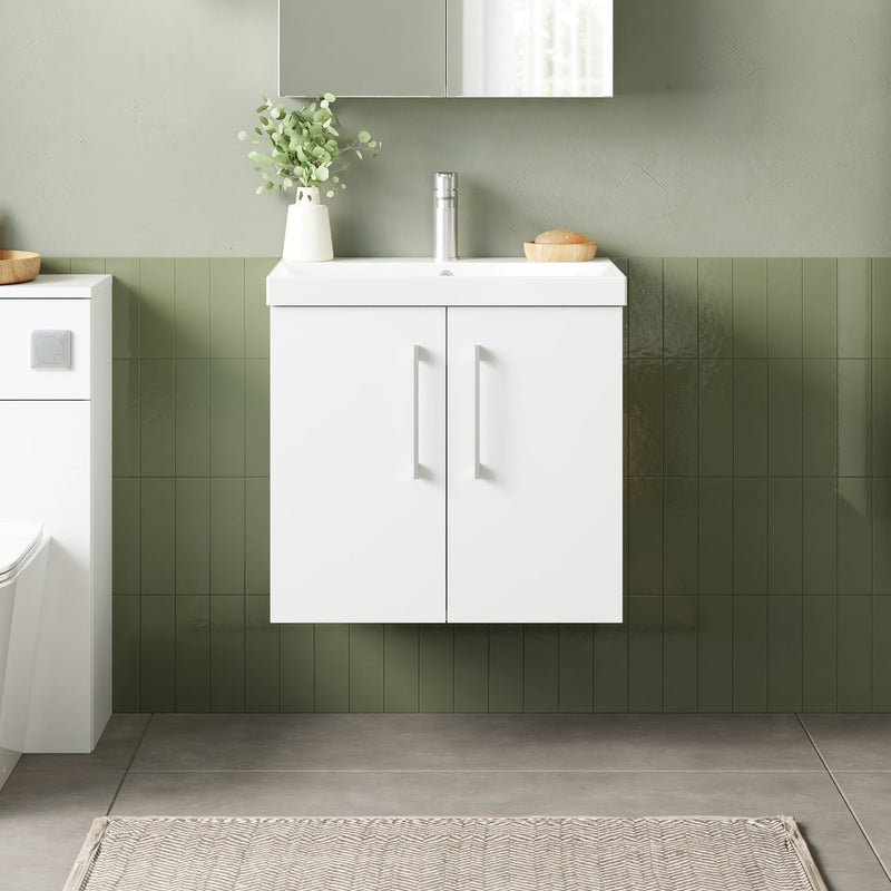 Lana 600mm Wall Hung 2 Door Vanity Unit & Basin - Gloss White