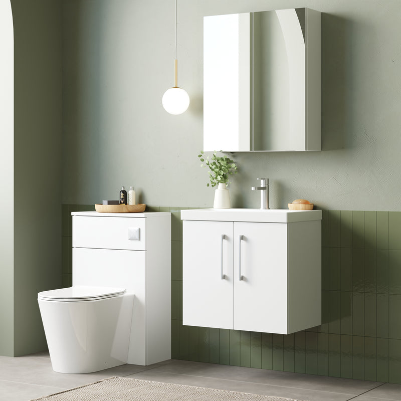 Lana 600mm Wall Hung 2 Door Vanity Unit & Basin - Gloss White