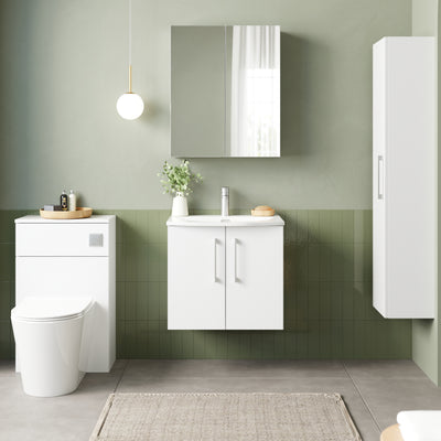 Lana 600mm Wall Hung 2 Door Vanity Unit & Basin - Gloss White