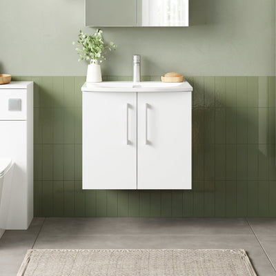 Lana 600mm Wall Hung 2 Door Vanity Unit & Basin - Gloss White