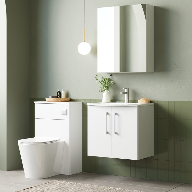 Lana 600mm Wall Hung 2 Door Vanity Unit & Basin - Gloss White
