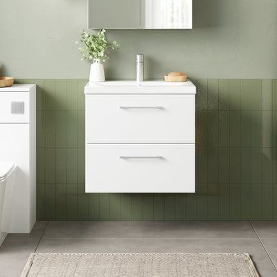 Lana 600mm Wall Hung 2 Drawer Vanity Unit & Basin - Gloss White