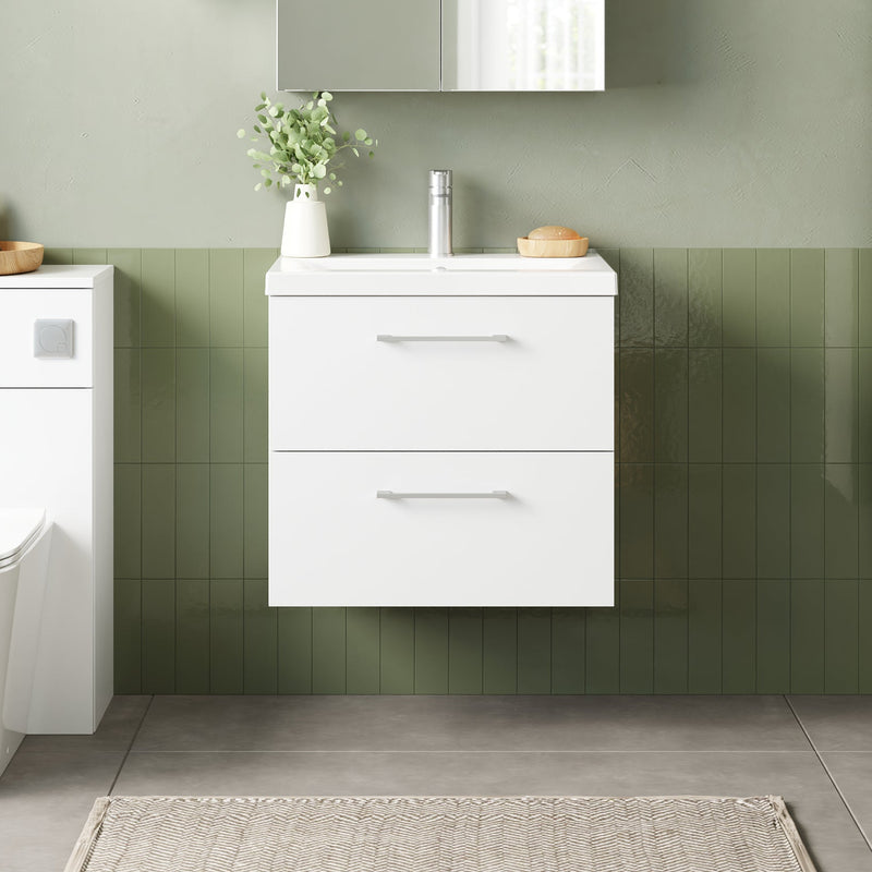 Lana 600mm Wall Hung 2 Drawer Vanity Unit & Basin - Gloss White