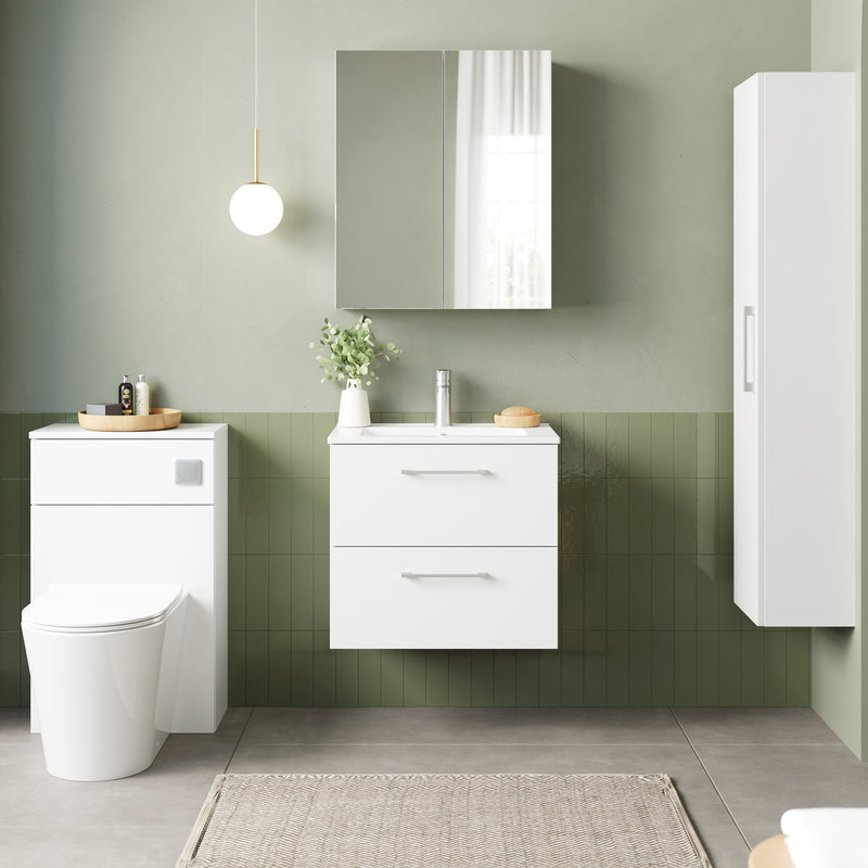 Lana 600mm Wall Hung 2 Drawer Vanity Unit & Basin - Gloss White
