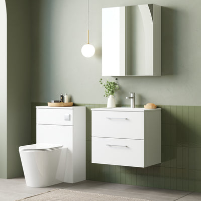 Lana 600mm Wall Hung 2 Drawer Vanity Unit & Basin - Gloss White