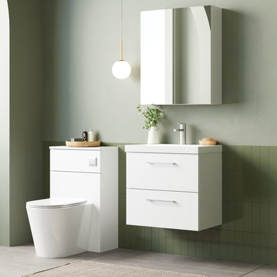 Lana 600mm Wall Hung 2 Drawer Vanity Unit & Basin - Gloss White