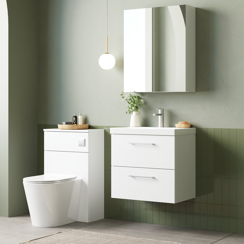 Lana 600mm Wall Hung 2 Drawer Vanity Unit & Basin - Gloss White