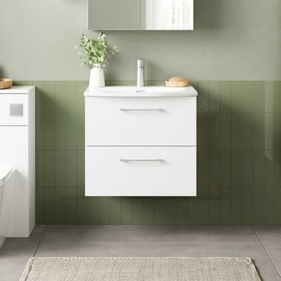 Lana 600mm Wall Hung 2 Drawer Vanity Unit & Basin - Gloss White