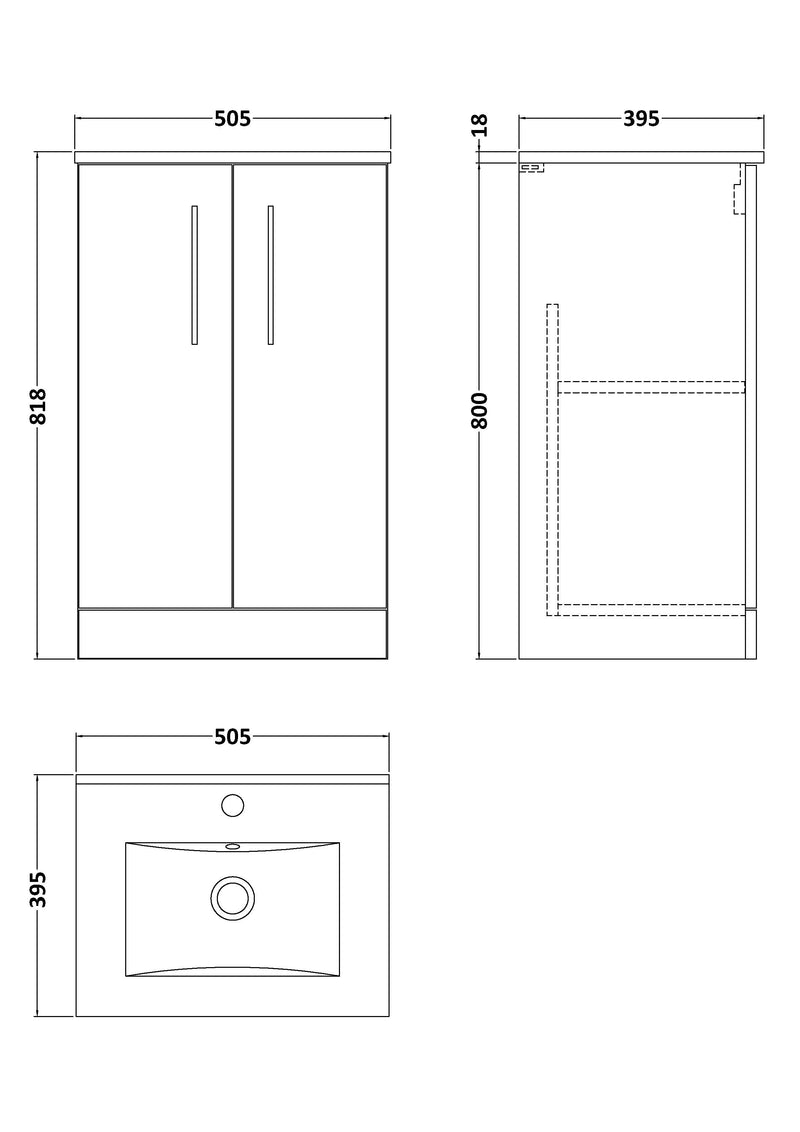 Lana 500mm Floorstanding 2 Door Vanity Unit & Basin - Satin Soft Black