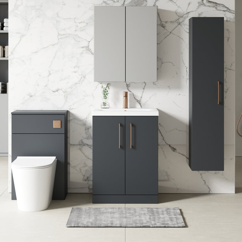 Lana 600mm Floorstanding 2 Door Vanity Unit & Basin - Satin Soft Black