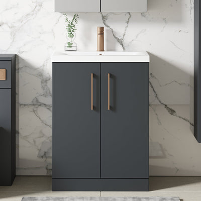 Lana 600mm Floorstanding 2 Door Vanity Unit & Basin - Satin Soft Black