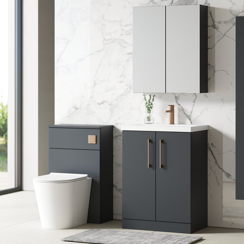 Lana 600mm Floorstanding 2 Door Vanity Unit & Basin - Satin Soft Black