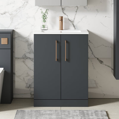Lana 600mm Floorstanding 2 Door Vanity Unit & Basin - Satin Soft Black