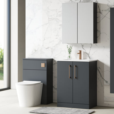 Lana 600mm Floorstanding 2 Door Vanity Unit & Basin - Satin Soft Black