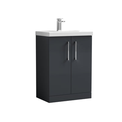 Lana 600mm Floorstanding 2 Door Vanity Unit & Basin - Satin Soft Black