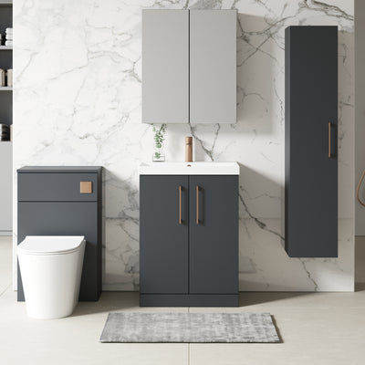 Lana 600mm Floorstanding 2 Door Vanity Unit & Basin - Satin Soft Black