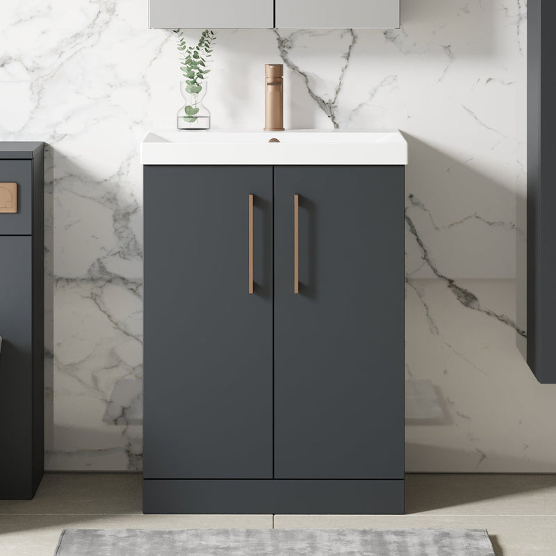 Lana 600mm Floorstanding 2 Door Vanity Unit & Basin - Satin Soft Black