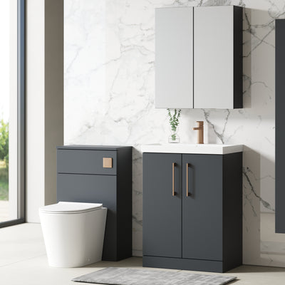 Lana 600mm Floorstanding 2 Door Vanity Unit & Basin - Satin Soft Black