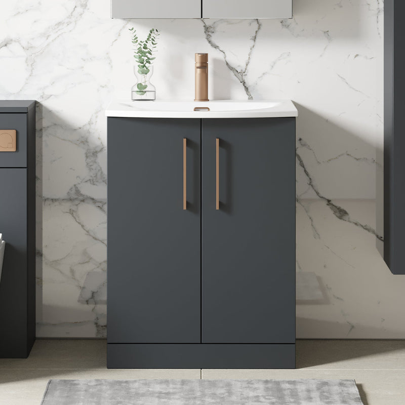 Lana 600mm Floorstanding 2 Door Vanity Unit & Basin - Satin Soft Black