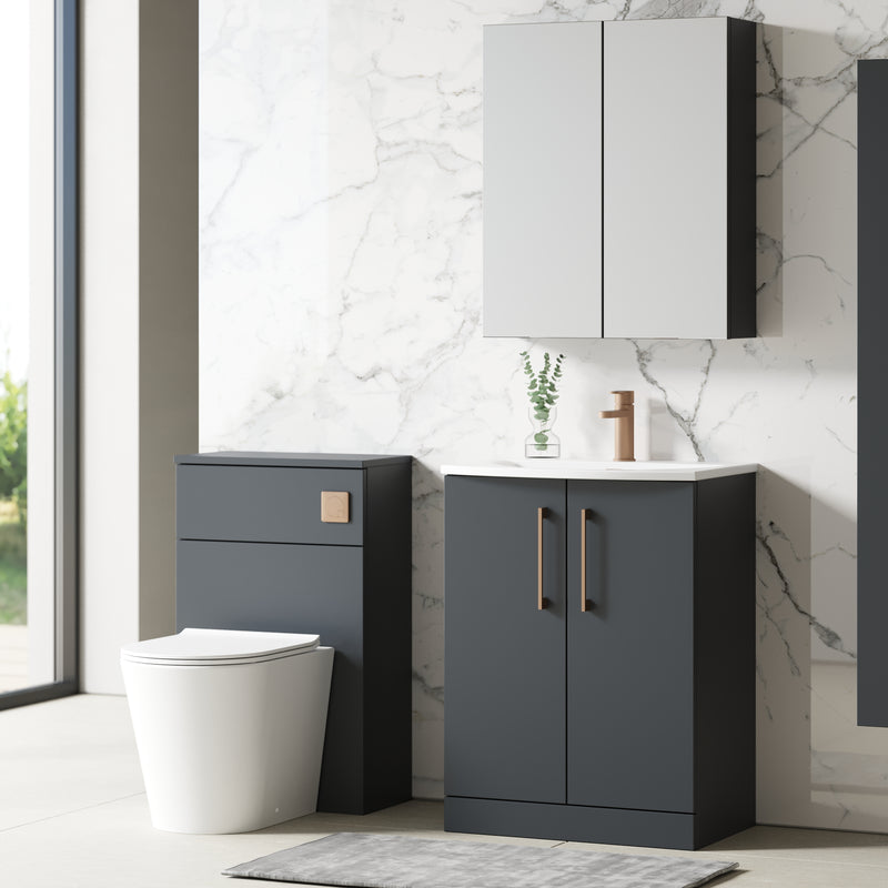 Lana 600mm Floorstanding 2 Door Vanity Unit & Basin - Satin Soft Black